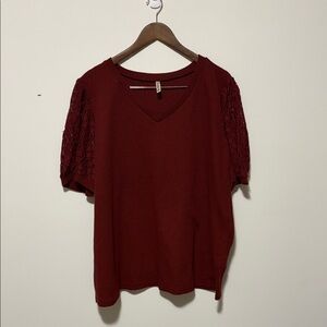 Chic V-Neck Blouse with Lace Sleeves